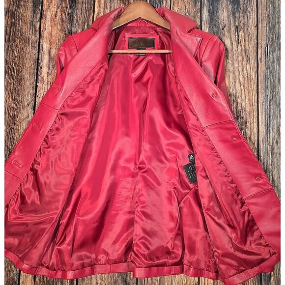 Siena Vtg Red Leather Blazer Button Front Collared Lined Jacket Retro Women's 4 - Picture 2 of 14